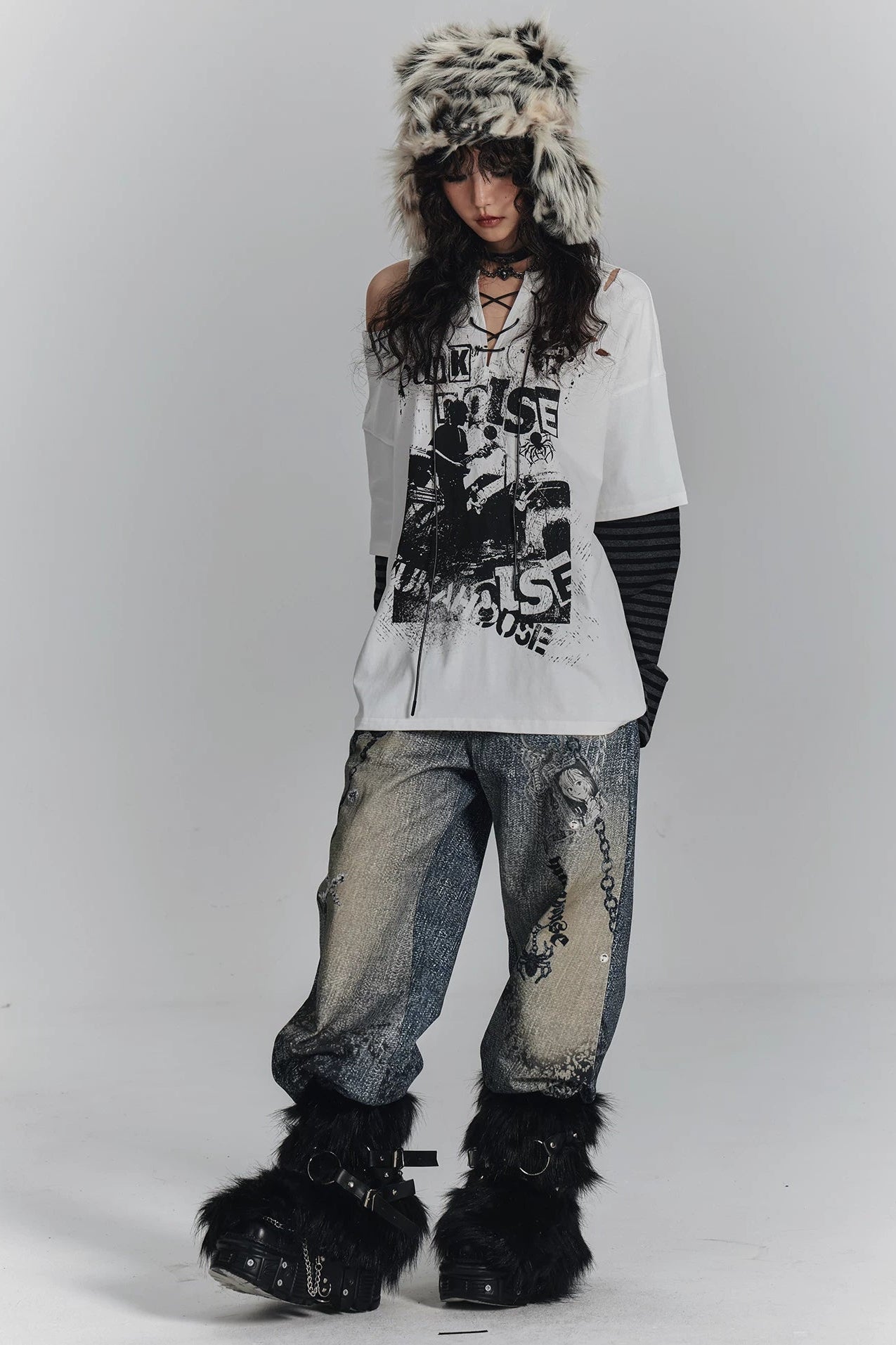 レトロデジタルプリントデニムパンツ