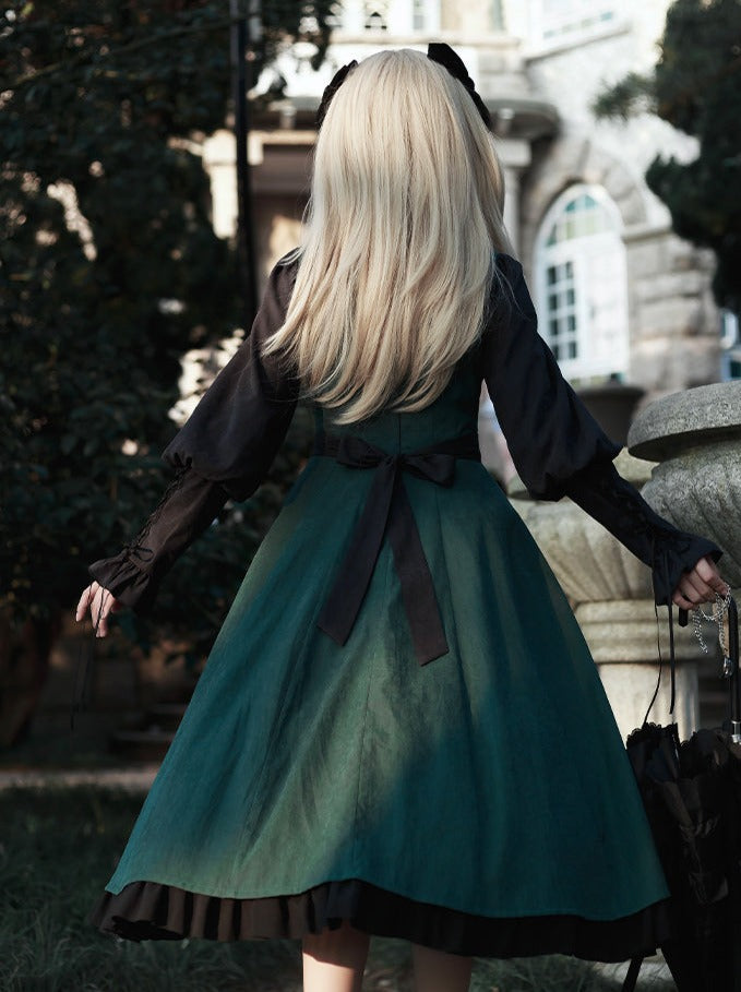 ダークグリーンロリータ+コントラストカラーオプマント