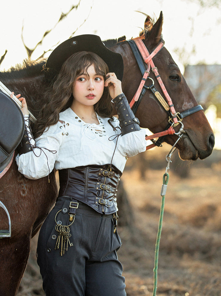 Steampunk Retro PU Leather Waist Belt Protocol Set