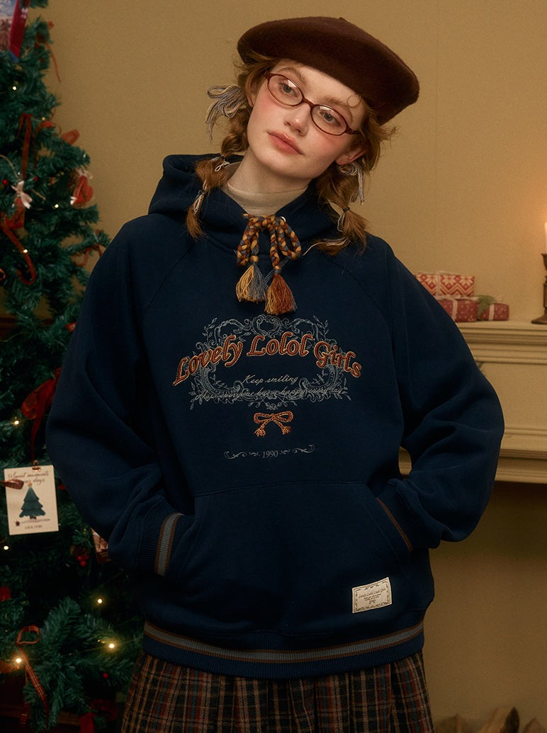 ベルベットレトロイラストデザインフードパーカー