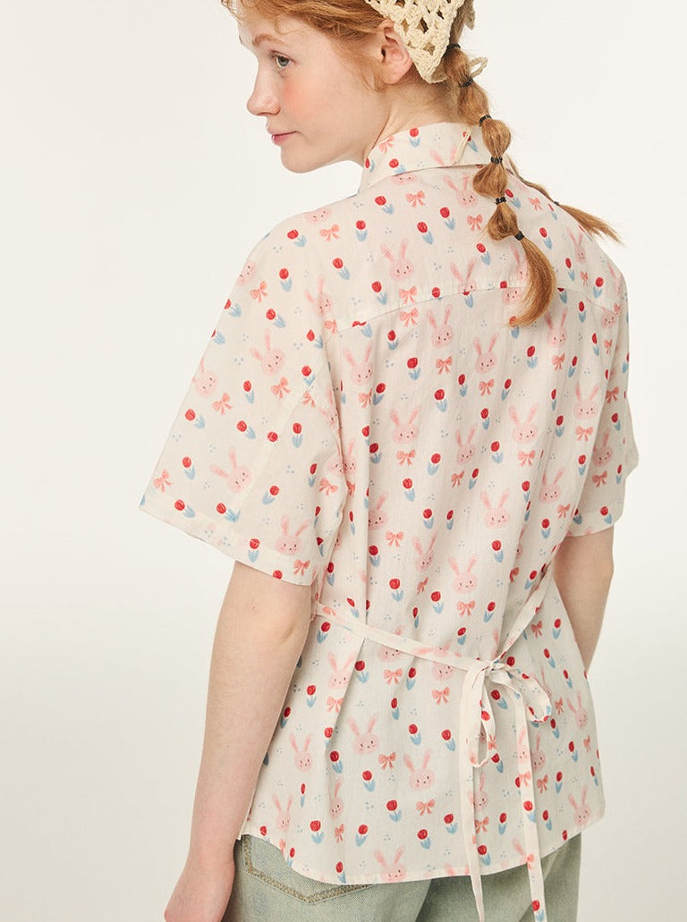 フリルレースワンポイントリボンシャツ