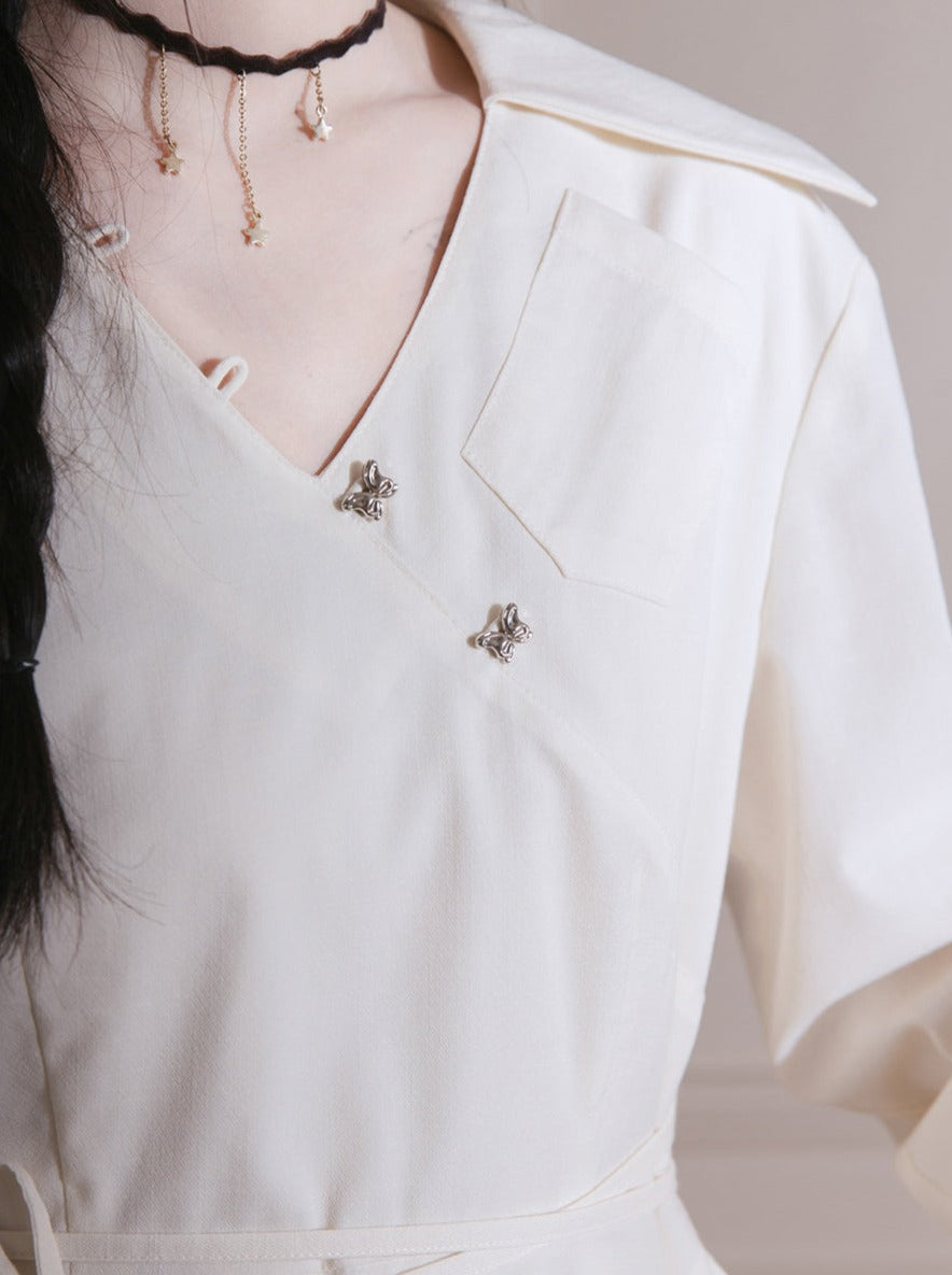 スイートアシメフリルシャツワンピース