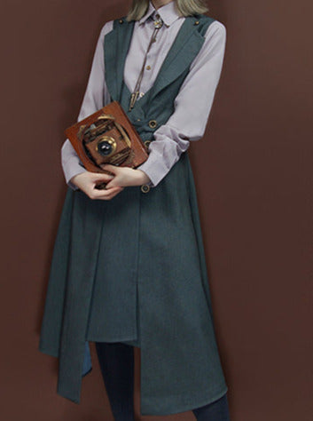 스팀 레트로 대학 스타일 정장 칼라 민소매 조끼 원피스【숏/롱】스팀 레트로 대학 스타일 정장 칼라 민소매 조끼 원피스