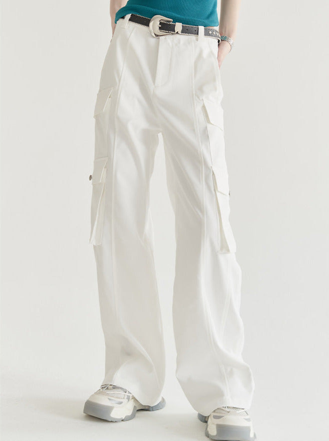 ソリッドカラーストレートルーズカジュアルパンツ