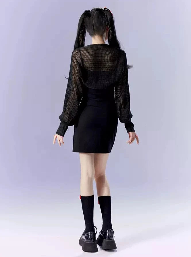 Summer Dark Mesh Short Cardigan