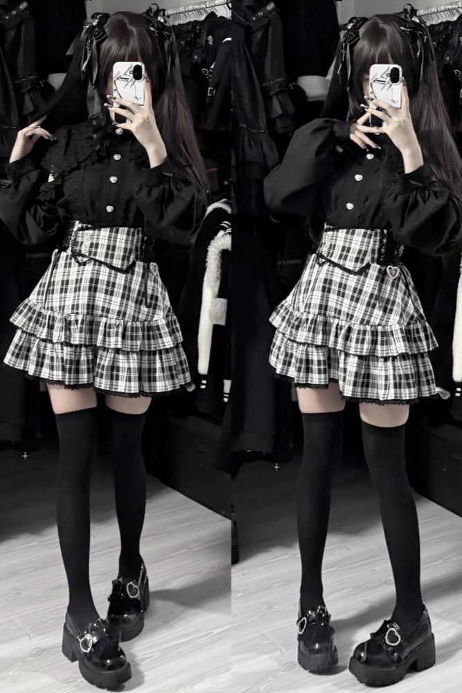 Ruffle Check Dark Skirt
