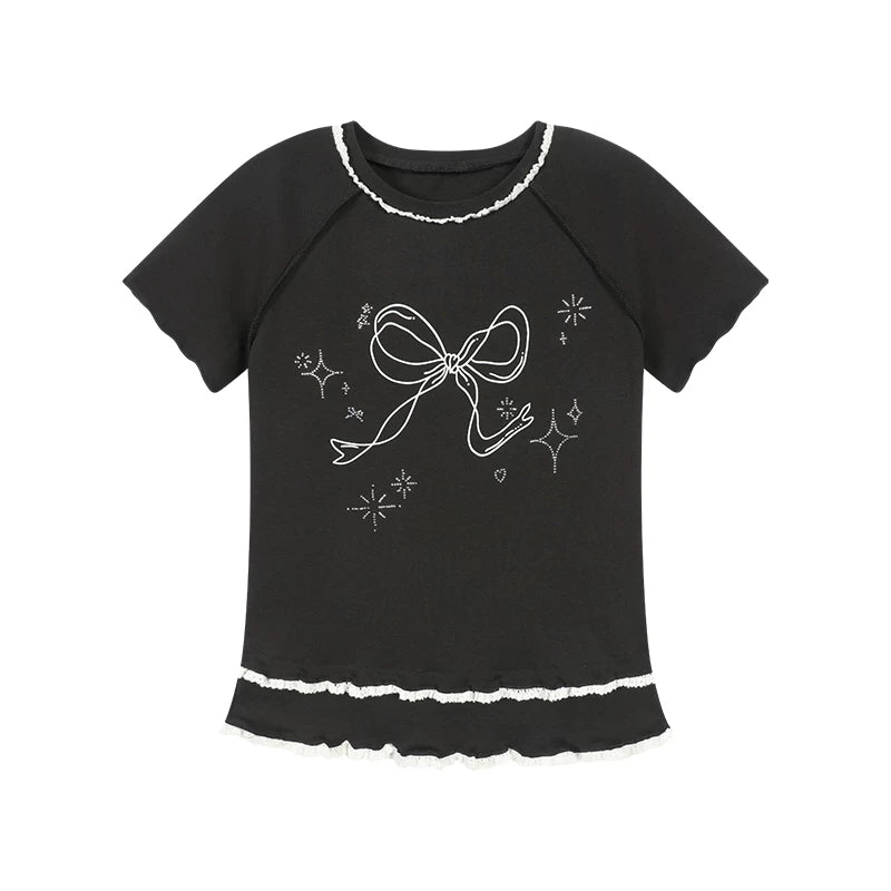 Ribbon Bijou Raglan Ruffle Top