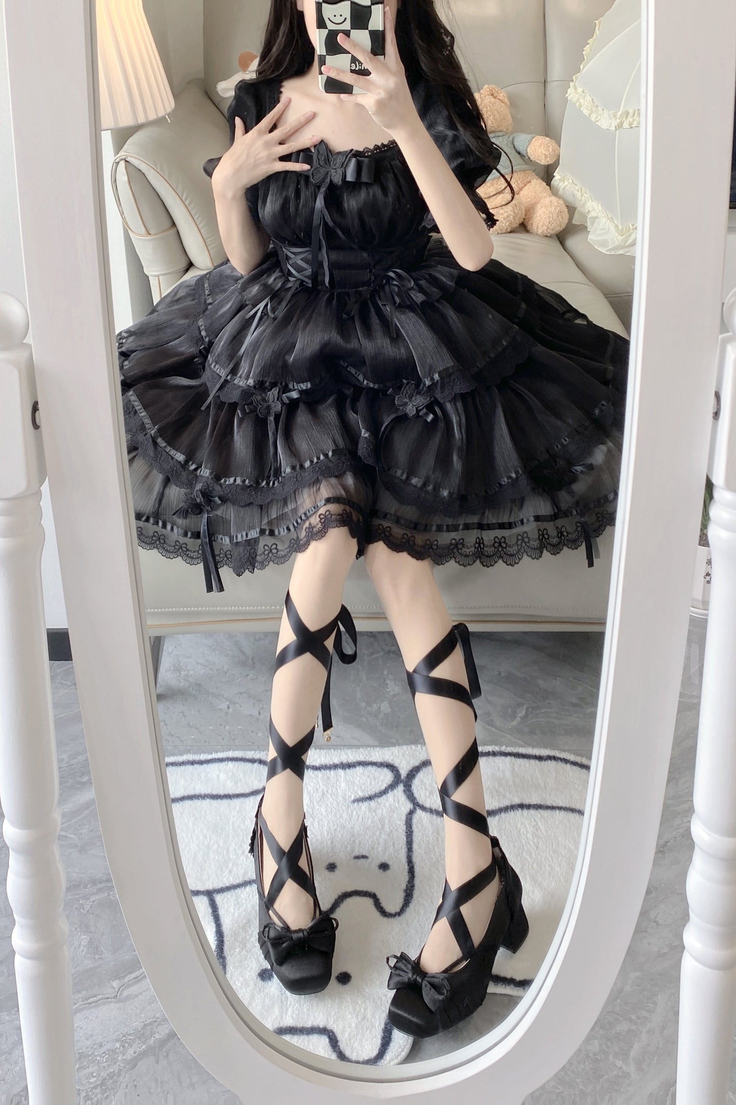 レースアップリボンバレエロリータシューズ