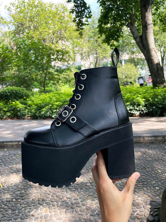 EYELET BELT LACE-UP PLATFORM BOOTS
