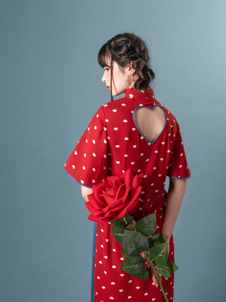 Offener Rücken Love Denim Element Stehkragen Chinesisches Kleid