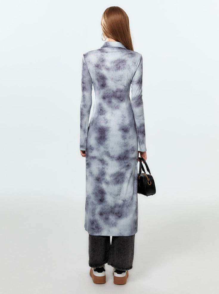 Printed Long Polo Blue Tops