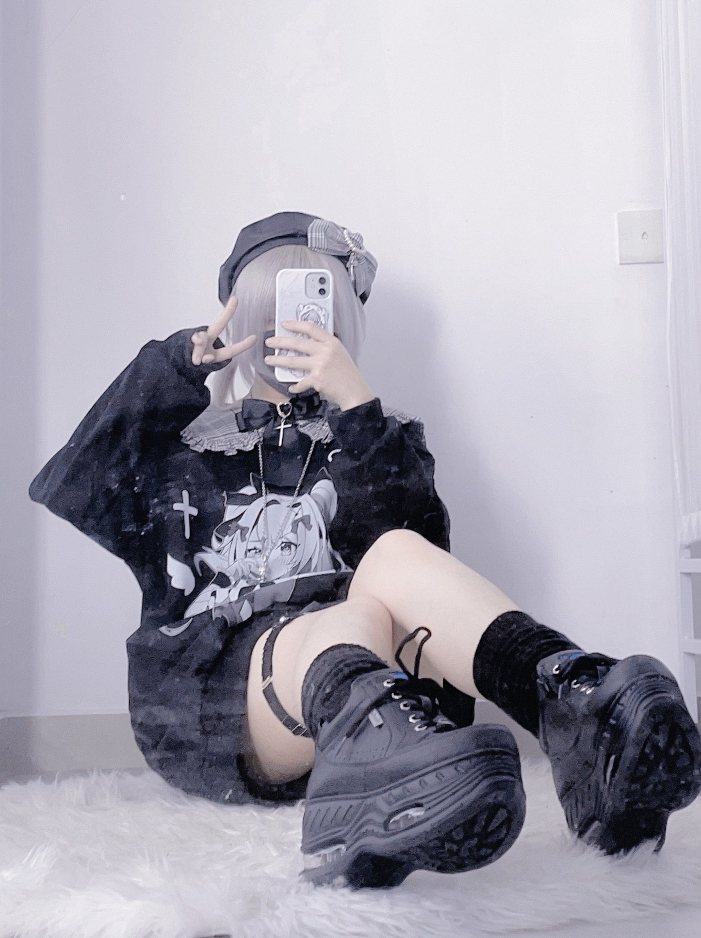 ダークアニメチェックカラートップス