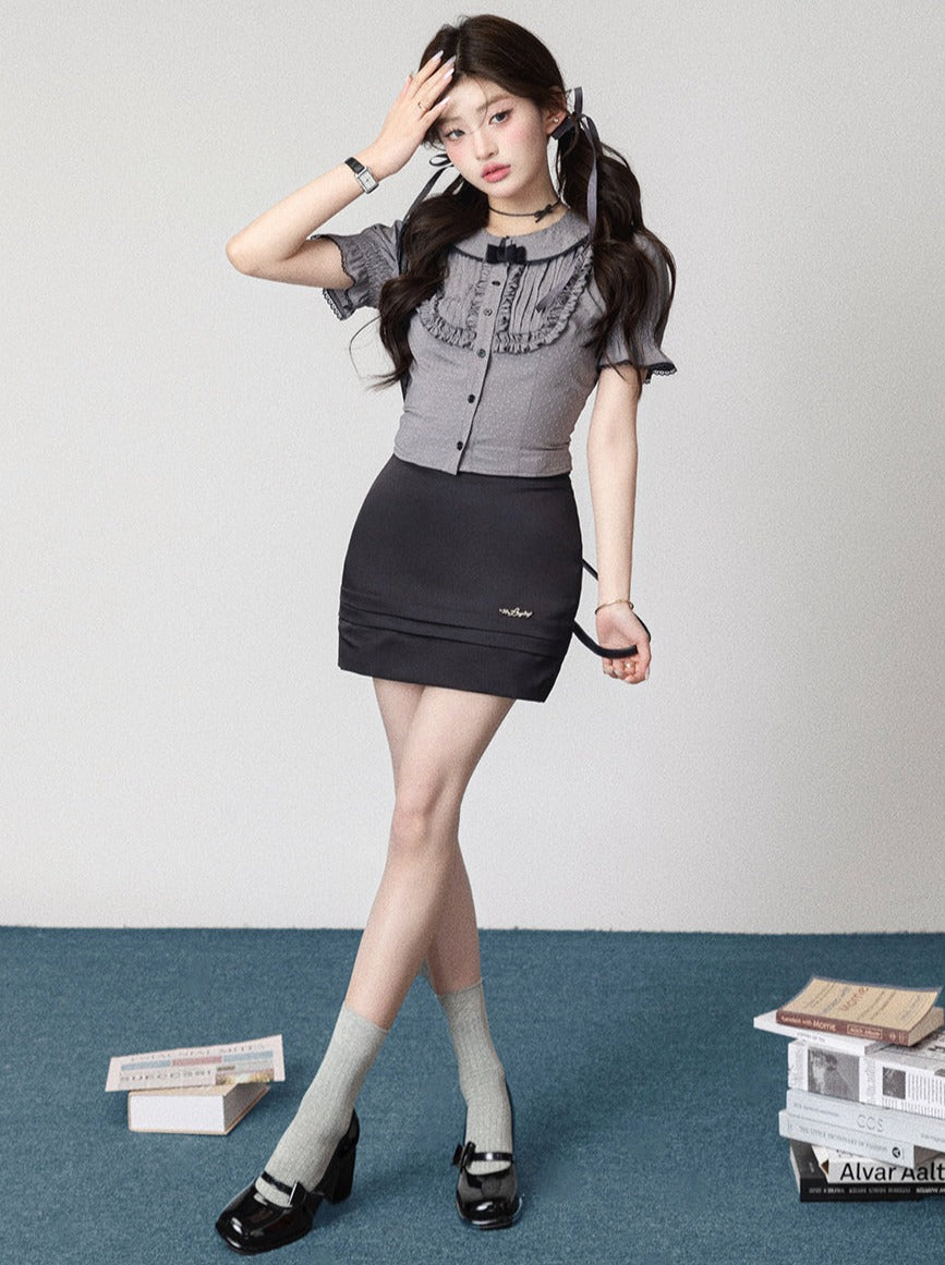 ドットショートサマーガーリーブラウス