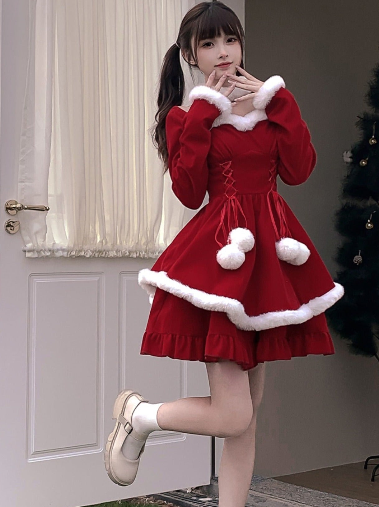 러브송 레트로 벨벳 크리스마스 드레스