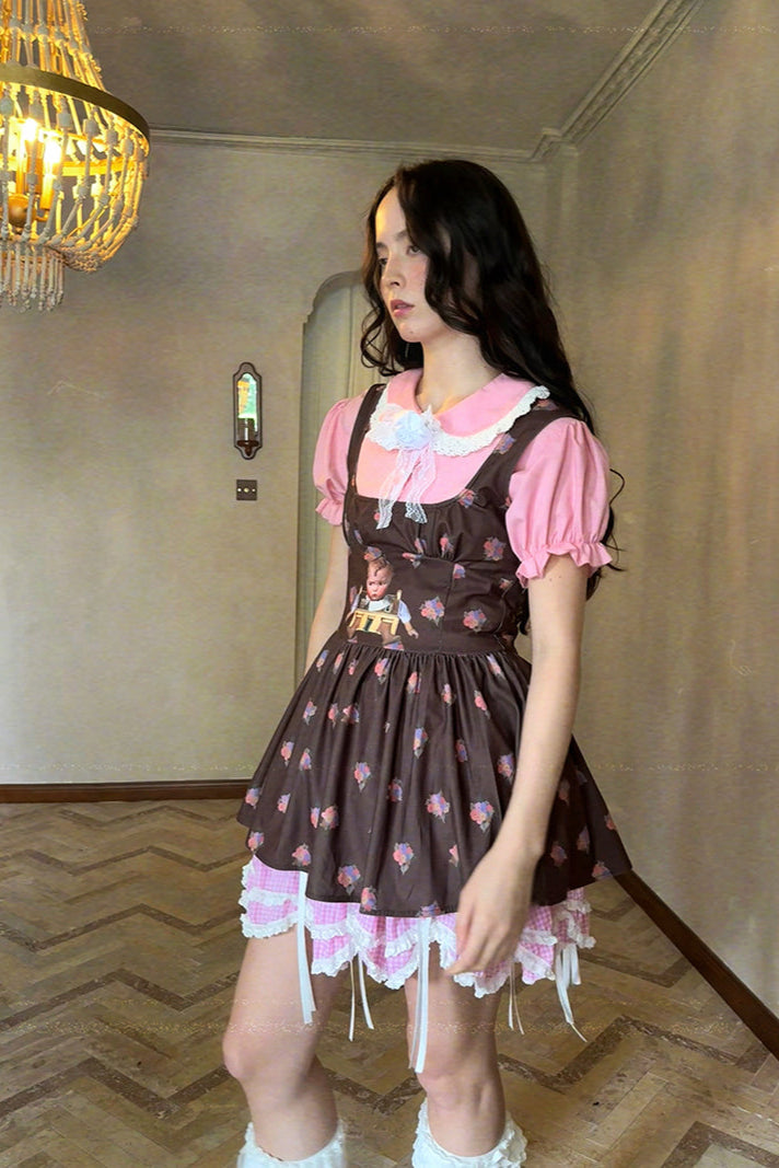 Camisa de algodón con mangas abullonadas de muñeca de cuento de hadas