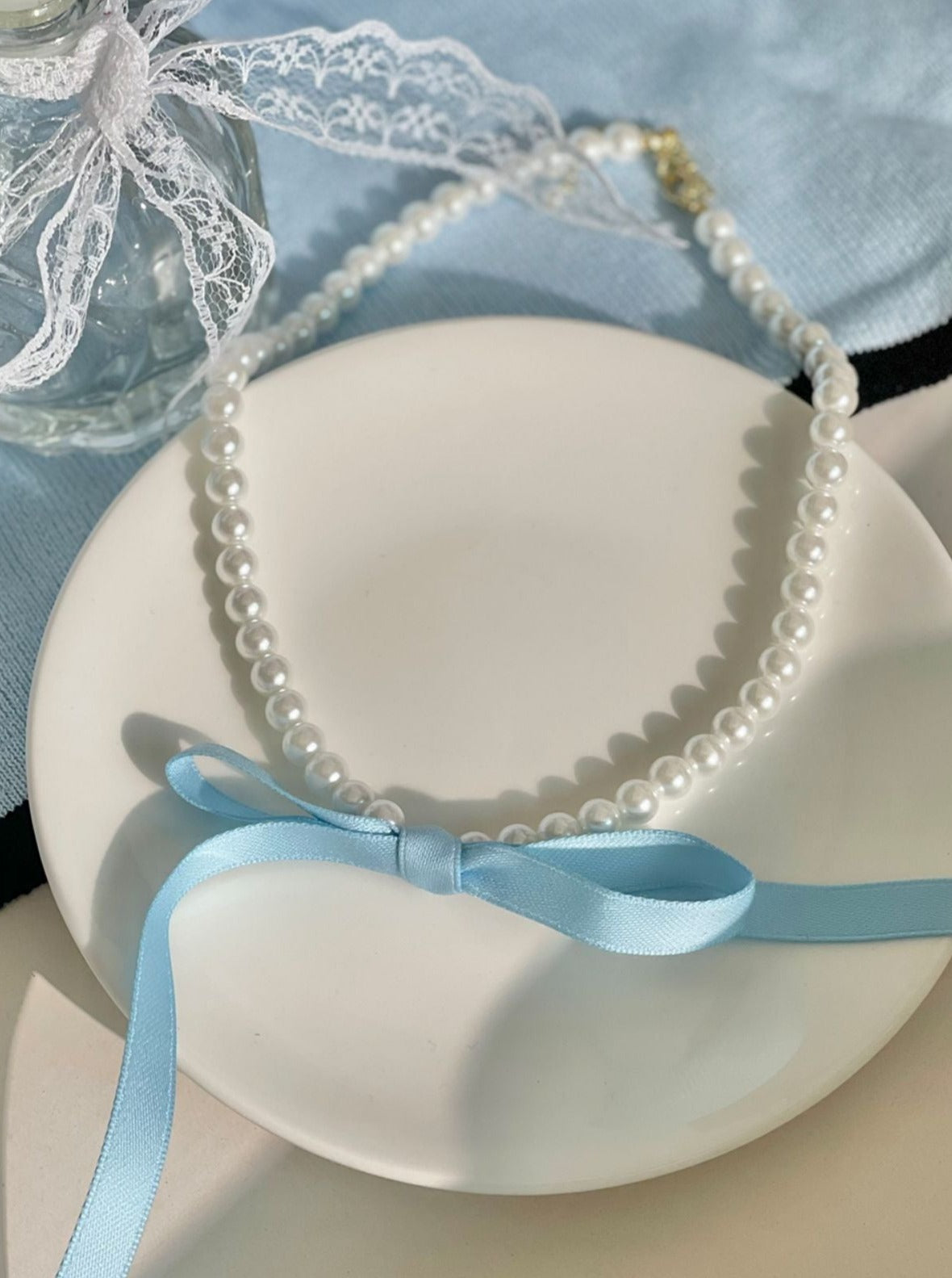 リボンパールガールネックレス