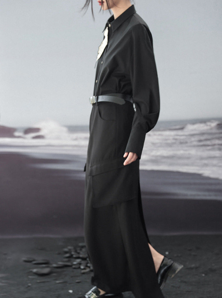 大庆龙禧新款中式改良衬衫女装秋装小众设计感汉字印花黑色民族风上衣