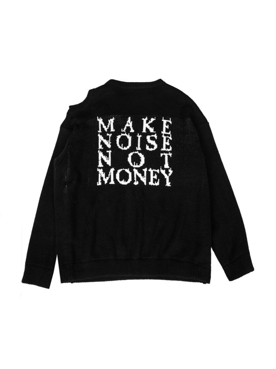 スマイリーフェイスオフショルダールーズニットセーター