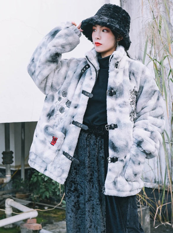 Imitation rabbit over fur coat