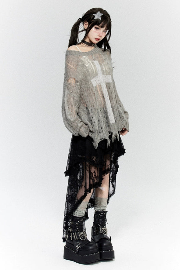 Lazy Cross Mesh Cutout Tops