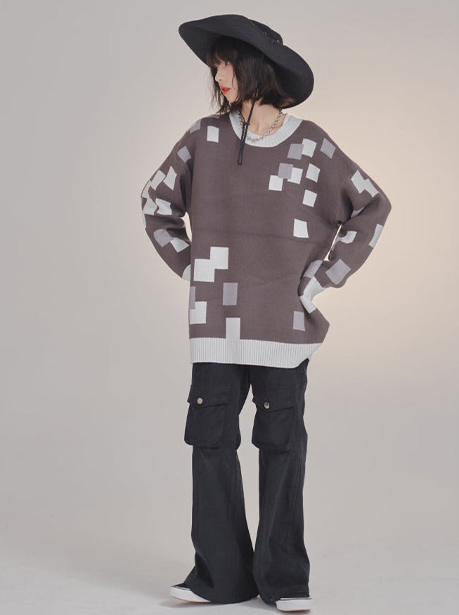 Irregular Square Design Loose Knit Sweater
