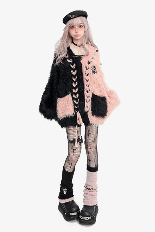 Lace-up Fur Cardigan