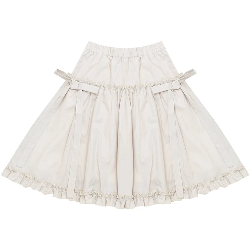 Vintage Bow Knot Khaki Midi Skirt