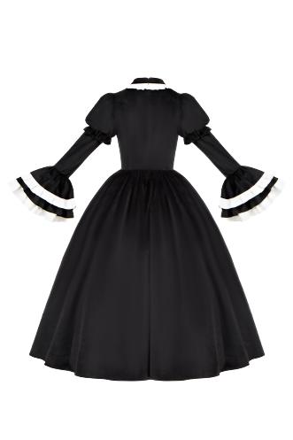 スリープレスナイトシリーズクラシカルブラックホワイトベルスリーブリボンドレス