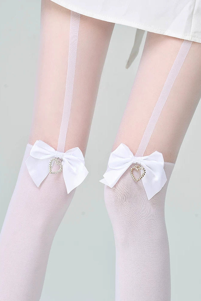 하트 리본 시스루 스타킹