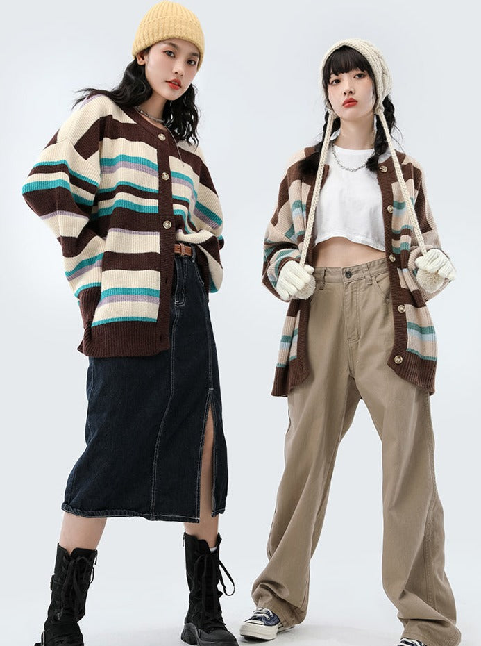 レトロブラウンボーダーカーディガン