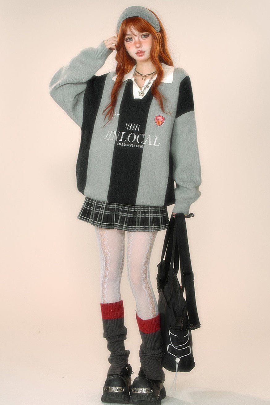 ストライプカレッジスタイルセーター