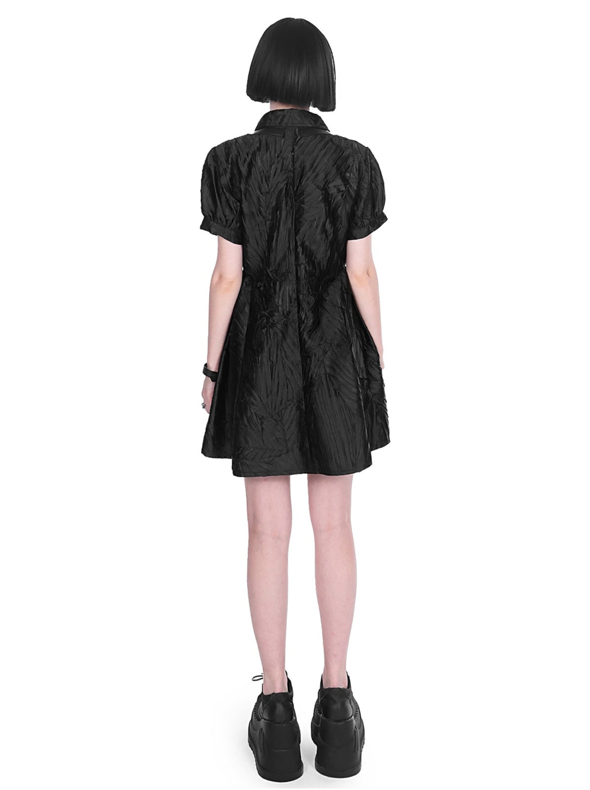 Dark Punk Metallic Puff Sleeve Cheongsam Dress