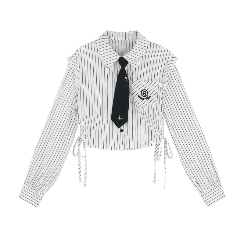 College Style Blue Stripe Shirt + Layered Skirt