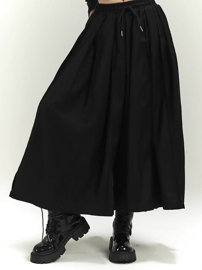 Ghost Girl Style Dark Pleated Skirt Wide Leg Pants