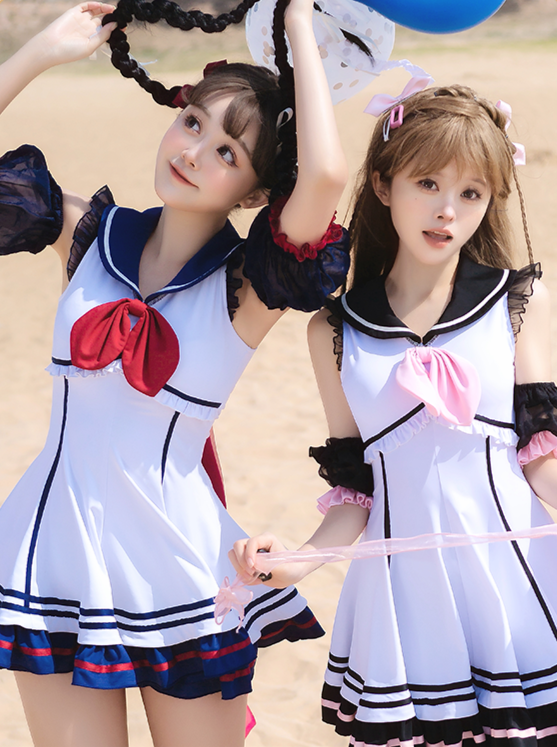 Marine Sailor Lolita Frilled Dress Swimsuit