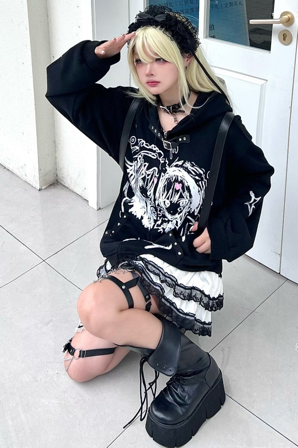 Japanese style leather button cardigan