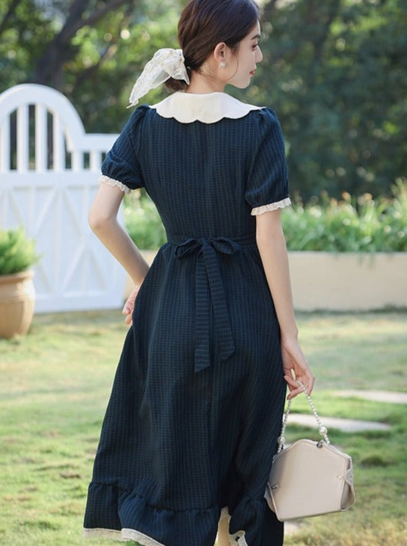 法式花朵方领中裙