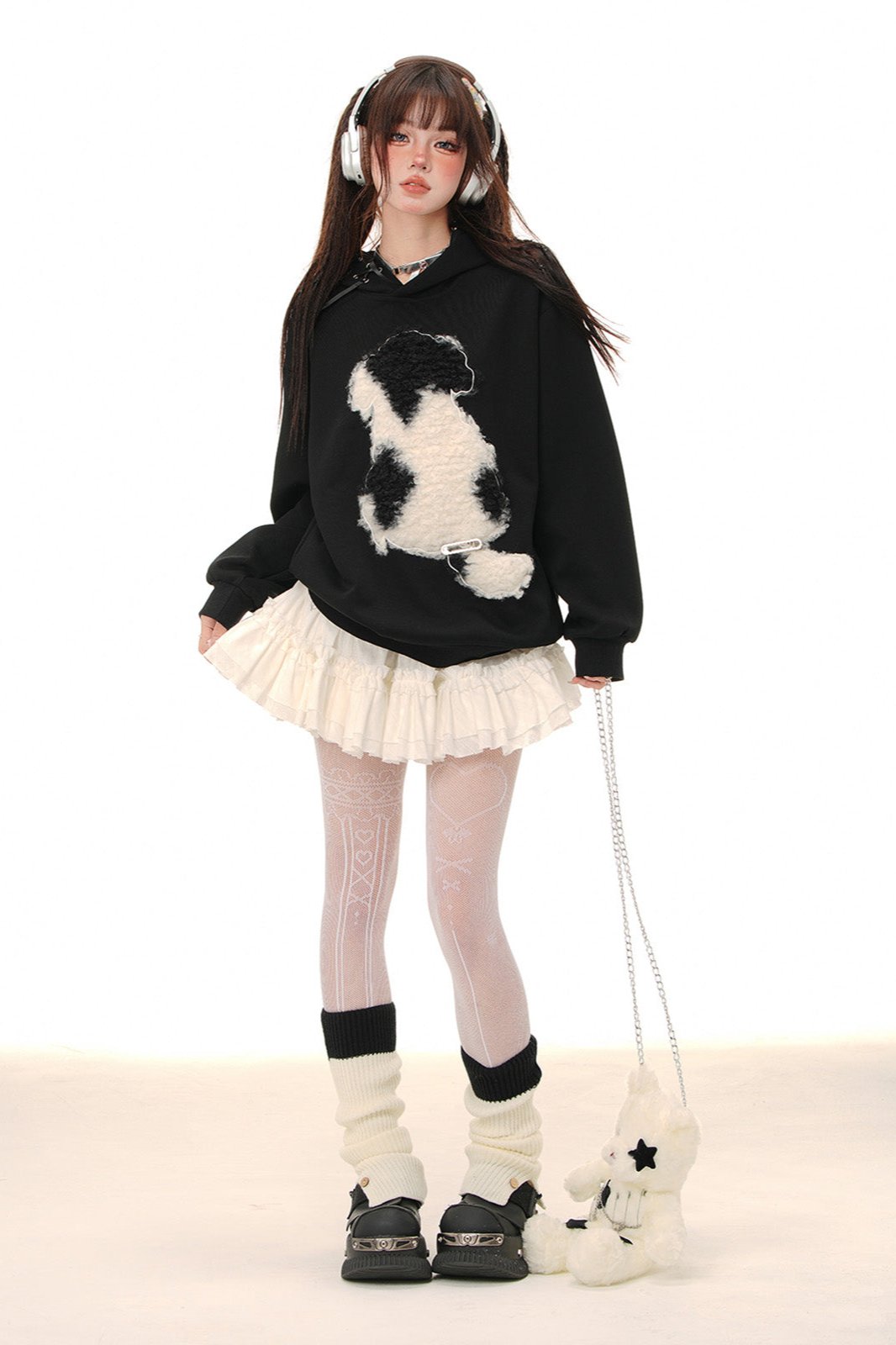 レトロプラッシュパピーフーディスウェットシャツ