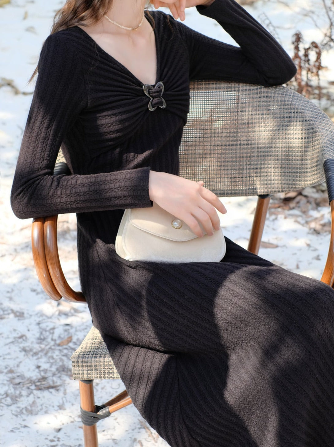 クイーンソナタレトロスリムロングワンピース