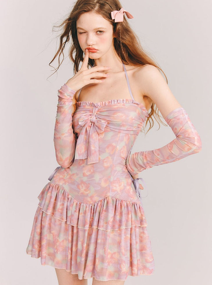 ブロッサムスモールネオンホルターネックストラップワンピース