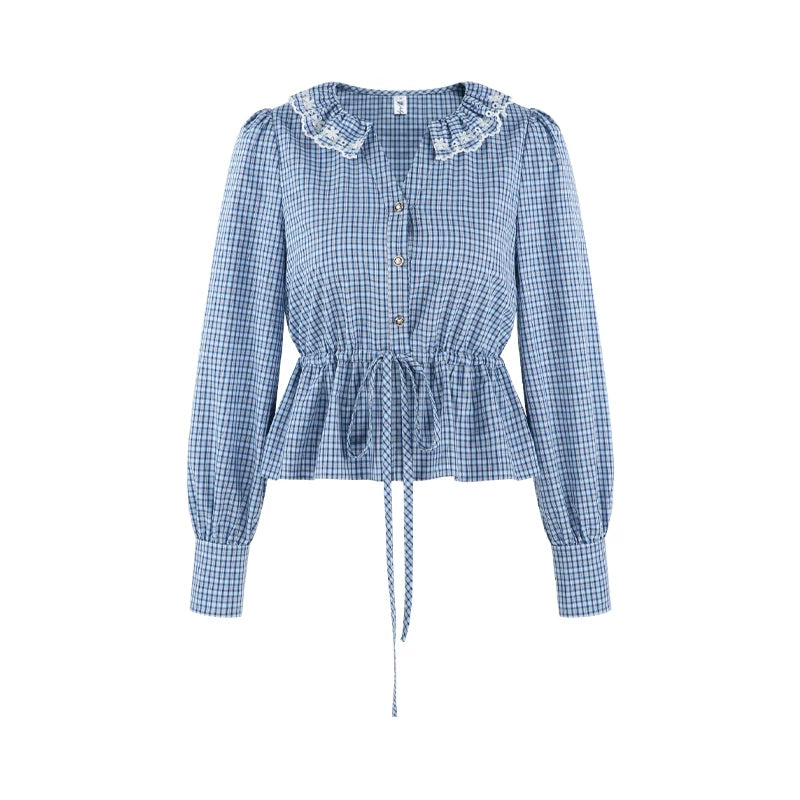 Elegant Plaid Doll Collar Blouse