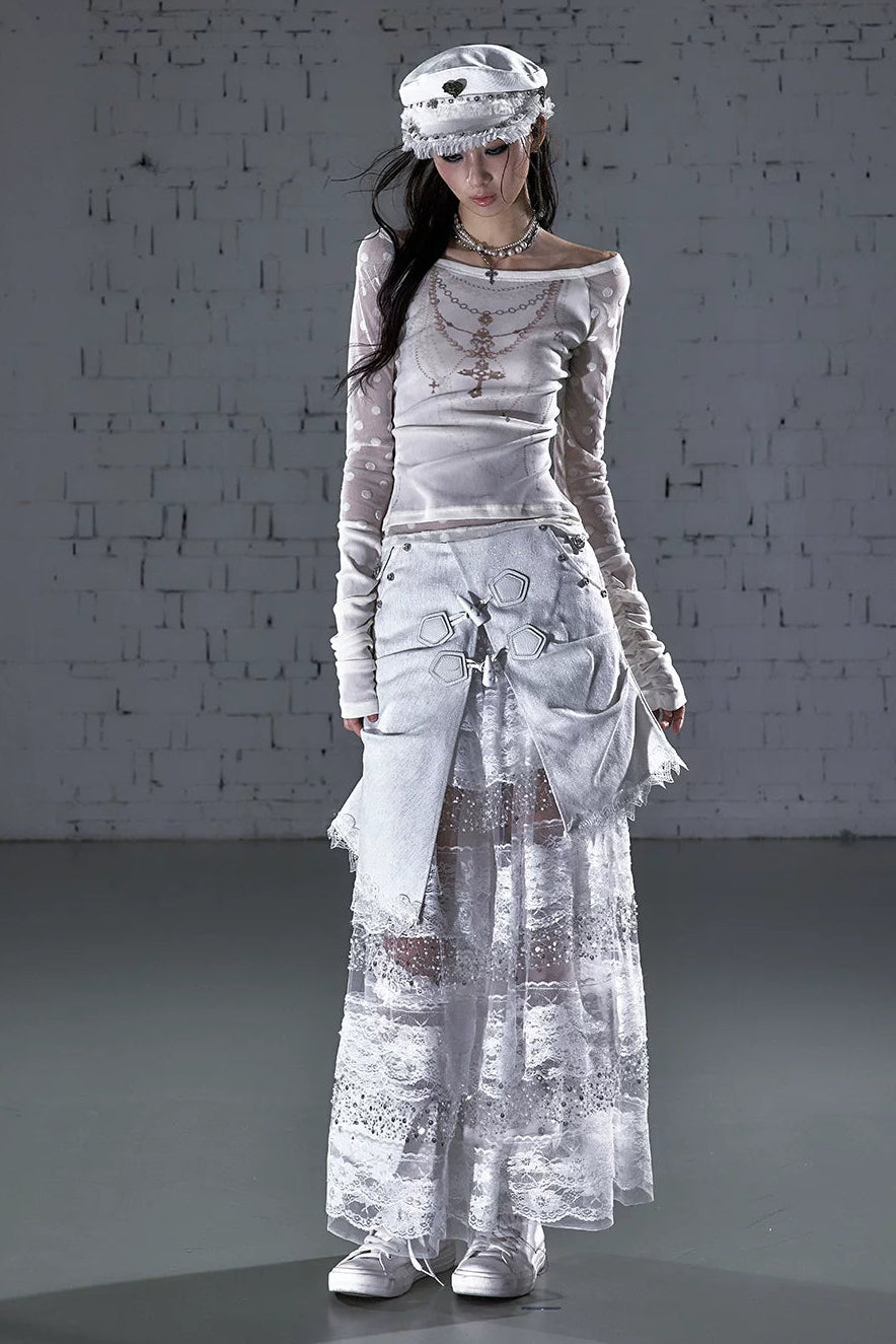 Barock-beflocktes, transparentes Oberteil