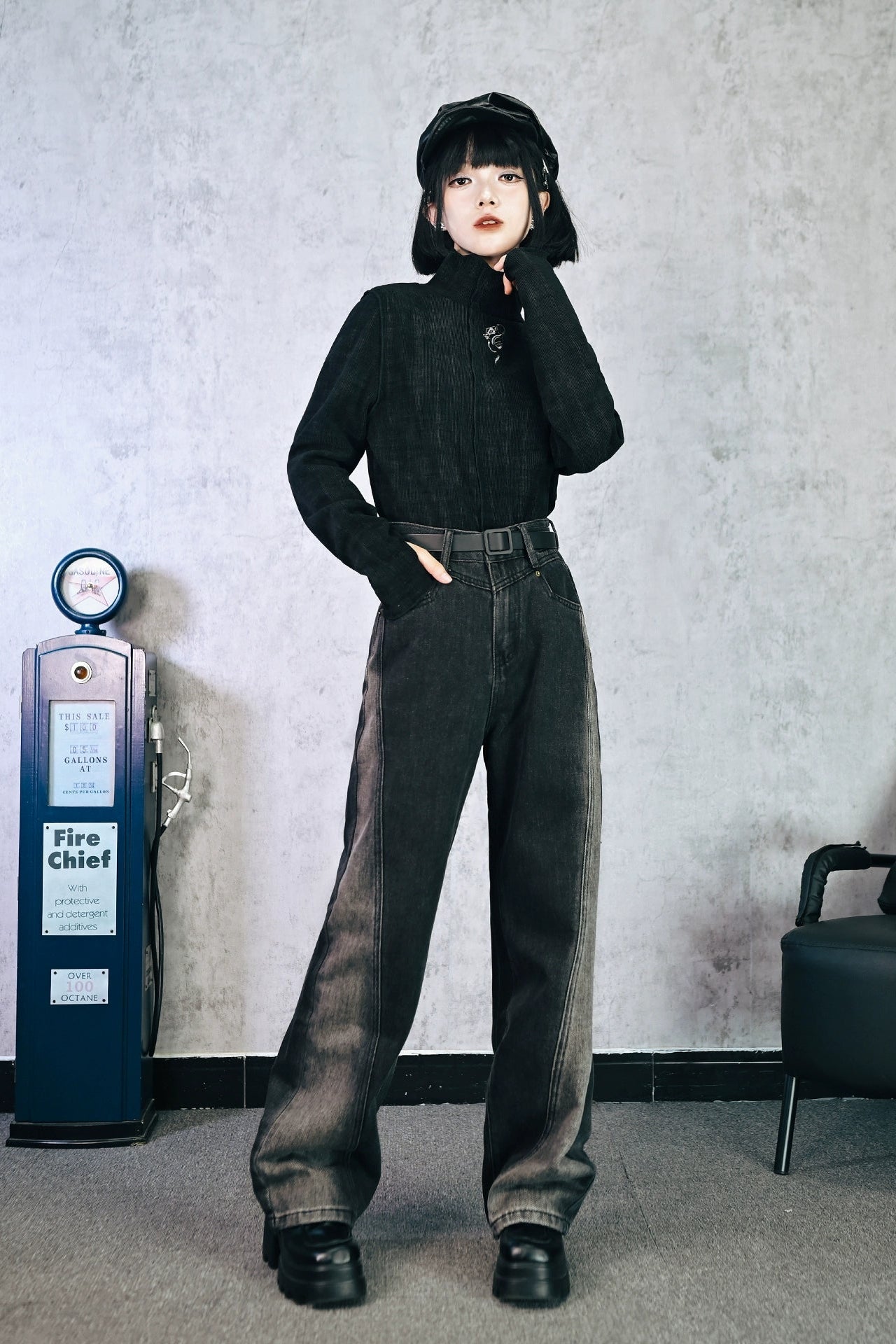 モードオッシュラインデザインデニムパンツ