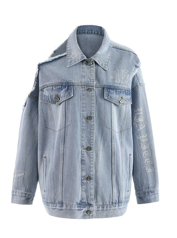 Asymmetrical over logo denim