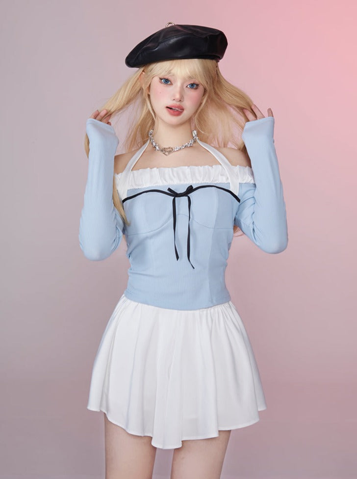 ハートビートシグナルプリーツワンショルダースリムホルタートップス