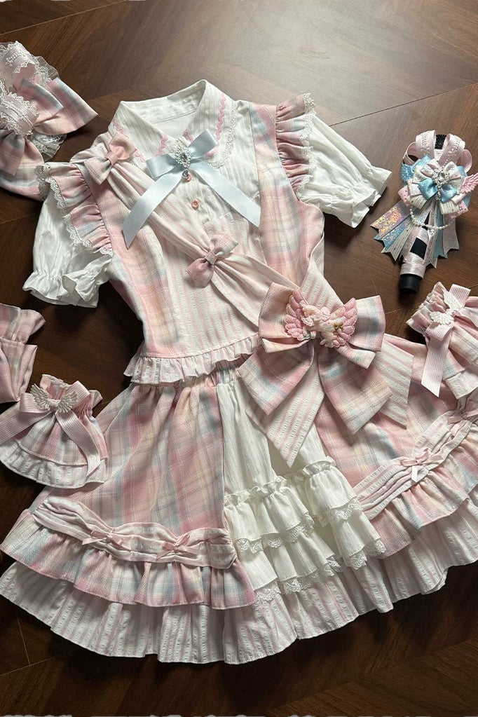 Süßes-Idol-Lolita-Rock + Oberteil + Gürtel + Beinabdeckungen