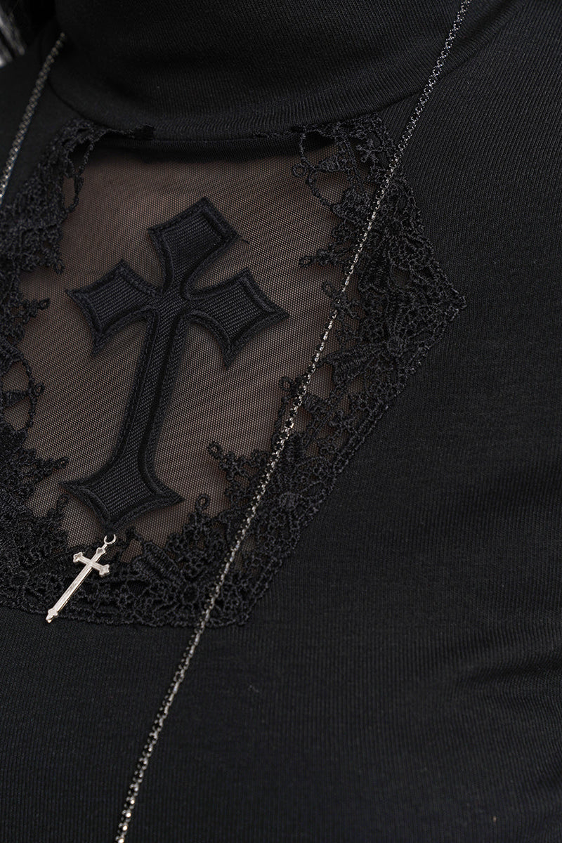 Gothic Style Sheer Cross Tops