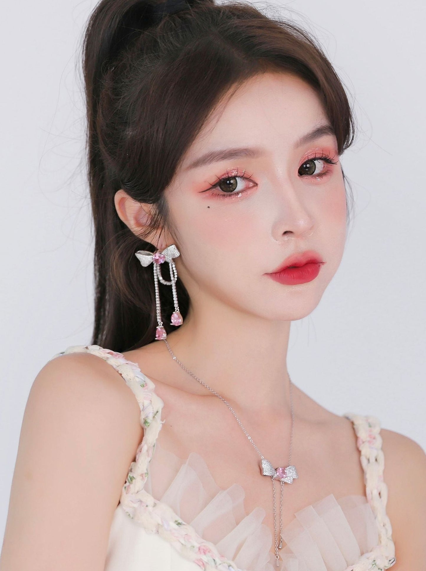 スイートハートシルバーピンクリボンイヤリング