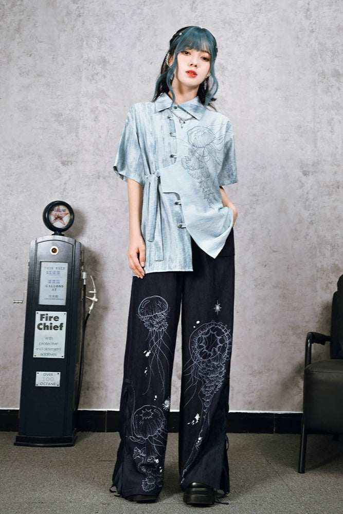 チャイナモードデザインワイドパンツ