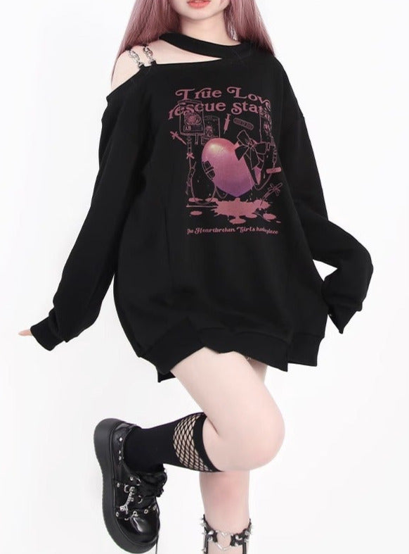 街头露肩挂脖宽松套头衫